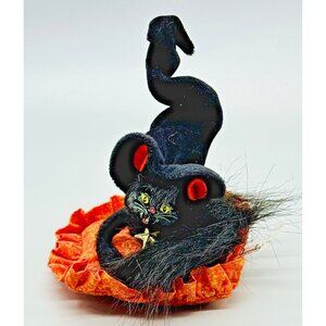 Annalee Moonlight Witch Hat Black Cat Orange Pillow Halloween 2009